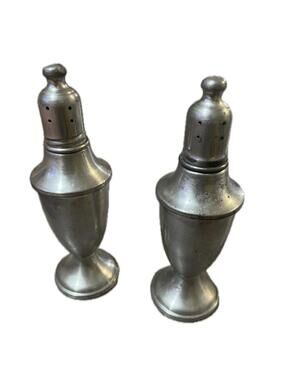 Antique Vintage Web Pewter Weighted Salt And Pepper Set